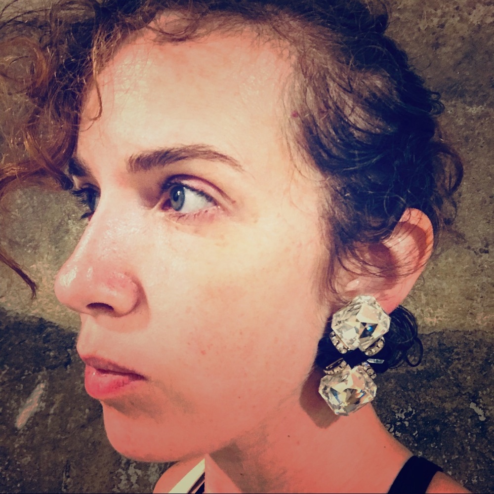 Vintage deco glam black white gold clip on earring